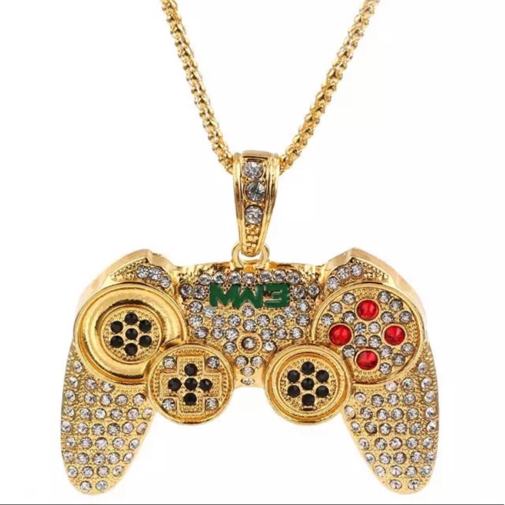 NEW*remote control gaming bling Gold icy necklace - Picture 2 of 4